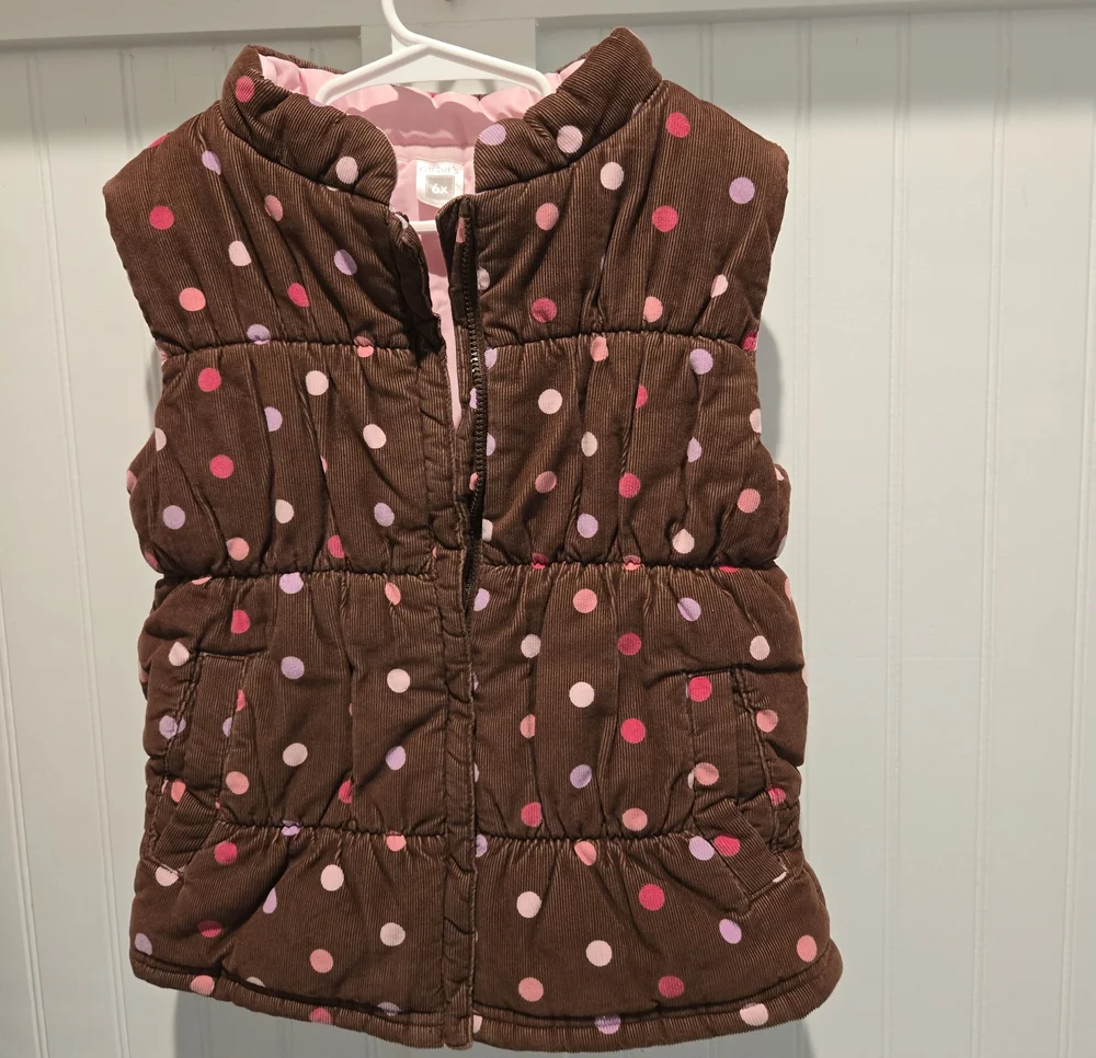 Carter's Girls 6X Brown Pink Polka Dot Quilted Vest